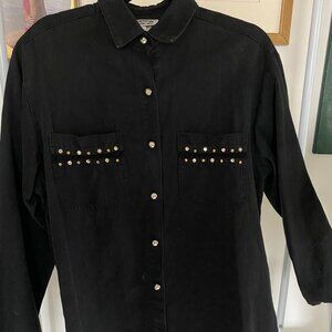 Retro Cowboy Cowgirl Black Button Up